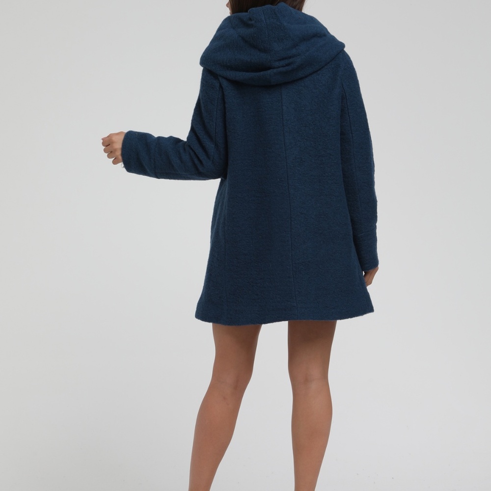 Blue Italian Brushed Wool hooded swing coat - Picture 6 of 7